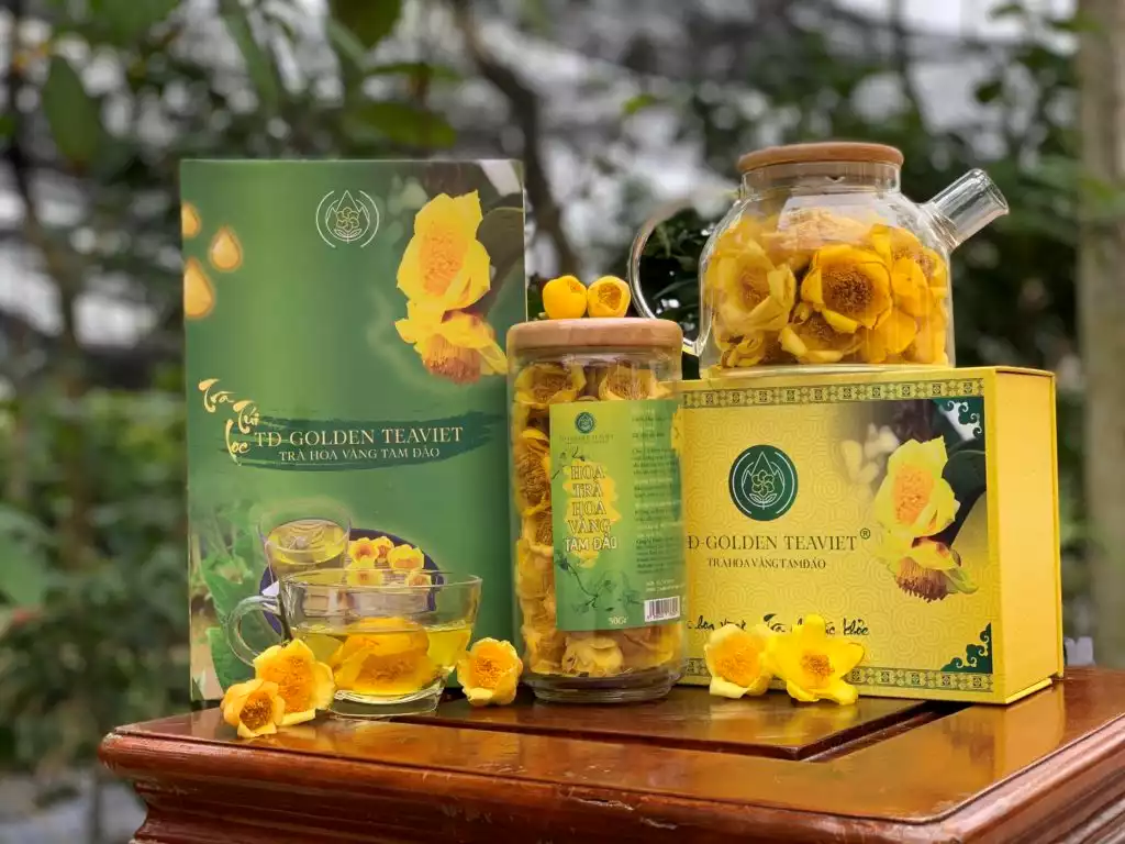 Bộ sản phẩm được sản xuất từ hoa trà hoa vàng Tam Đảo
